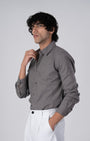 TAILORAEDGE Premium Linen Griege Shirt In Grey
