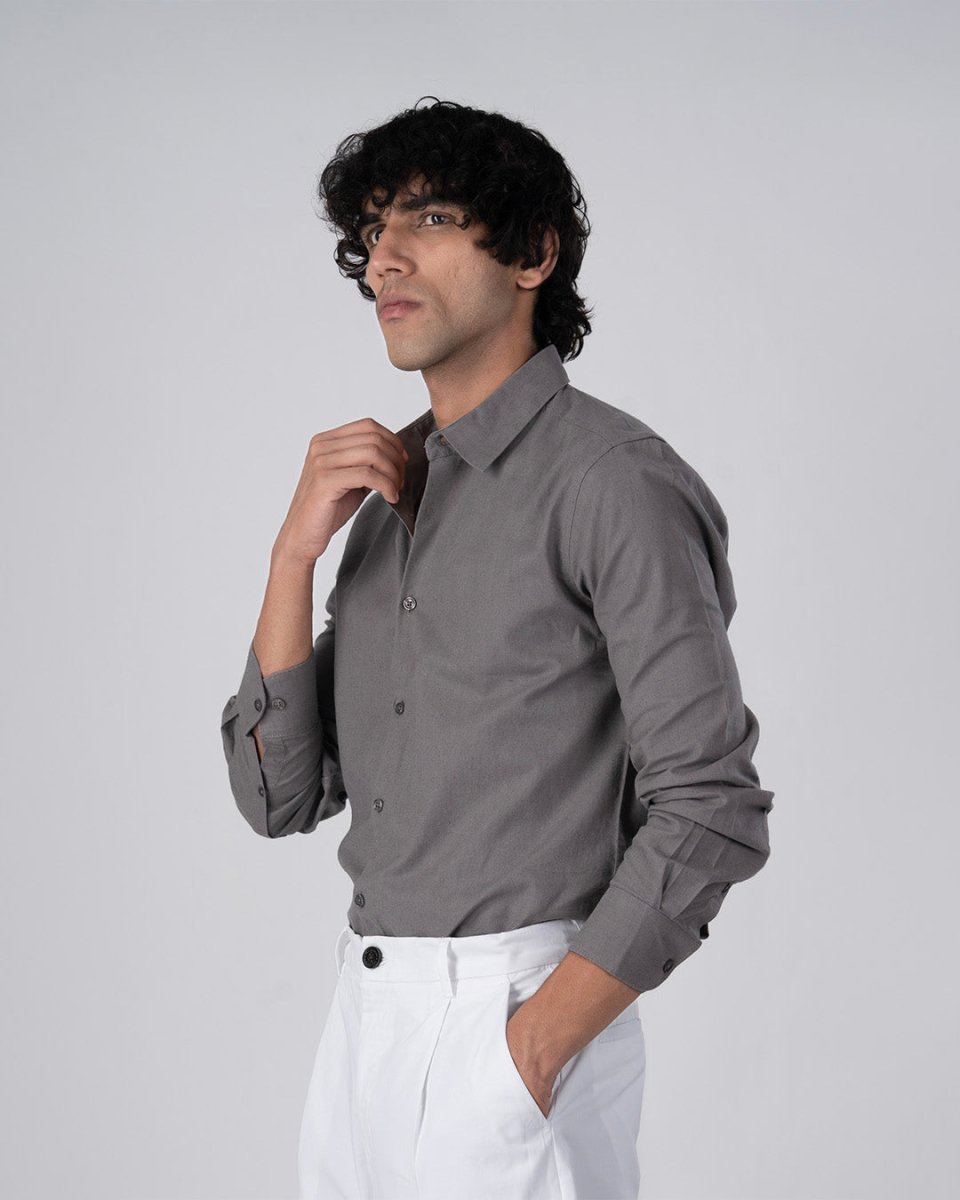 TAILORAEDGE Premium Linen Griege Shirt In Grey