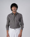 TAILORAEDGE Premium Linen Griege Shirt In Grey