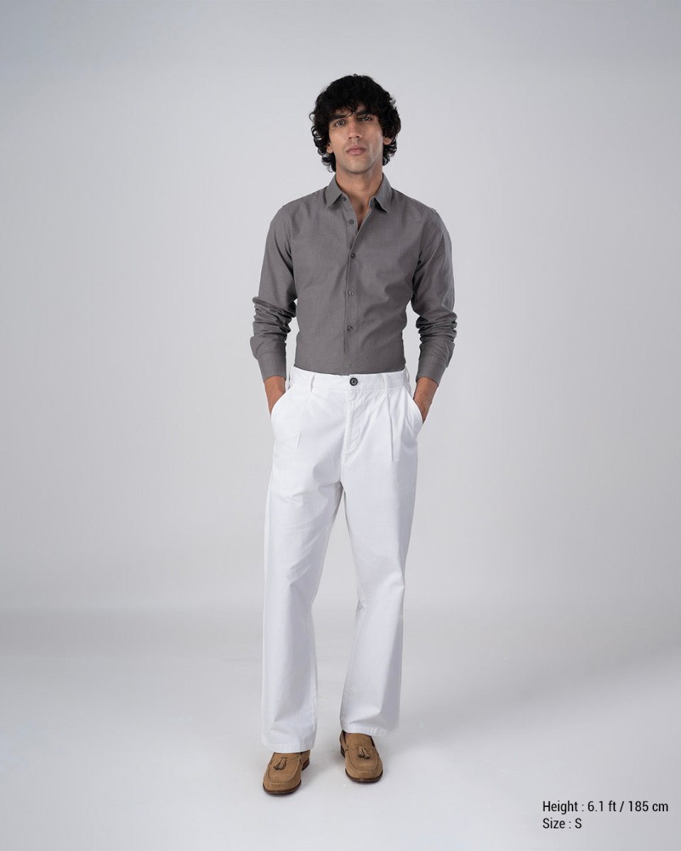 TAILORAEDGE Premium Linen Griege Shirt In Grey