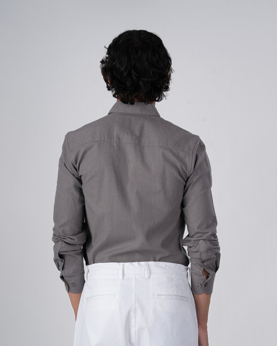 TAILORAEDGE Premium Linen Griege Shirt In Grey