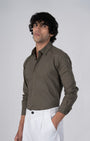 TAILORAEDGE Premium Linen Griege Shirt In Olive