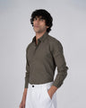 TAILORAEDGE Premium Linen Griege Shirt In Olive