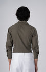 TAILORAEDGE Premium Linen Griege Shirt In Olive