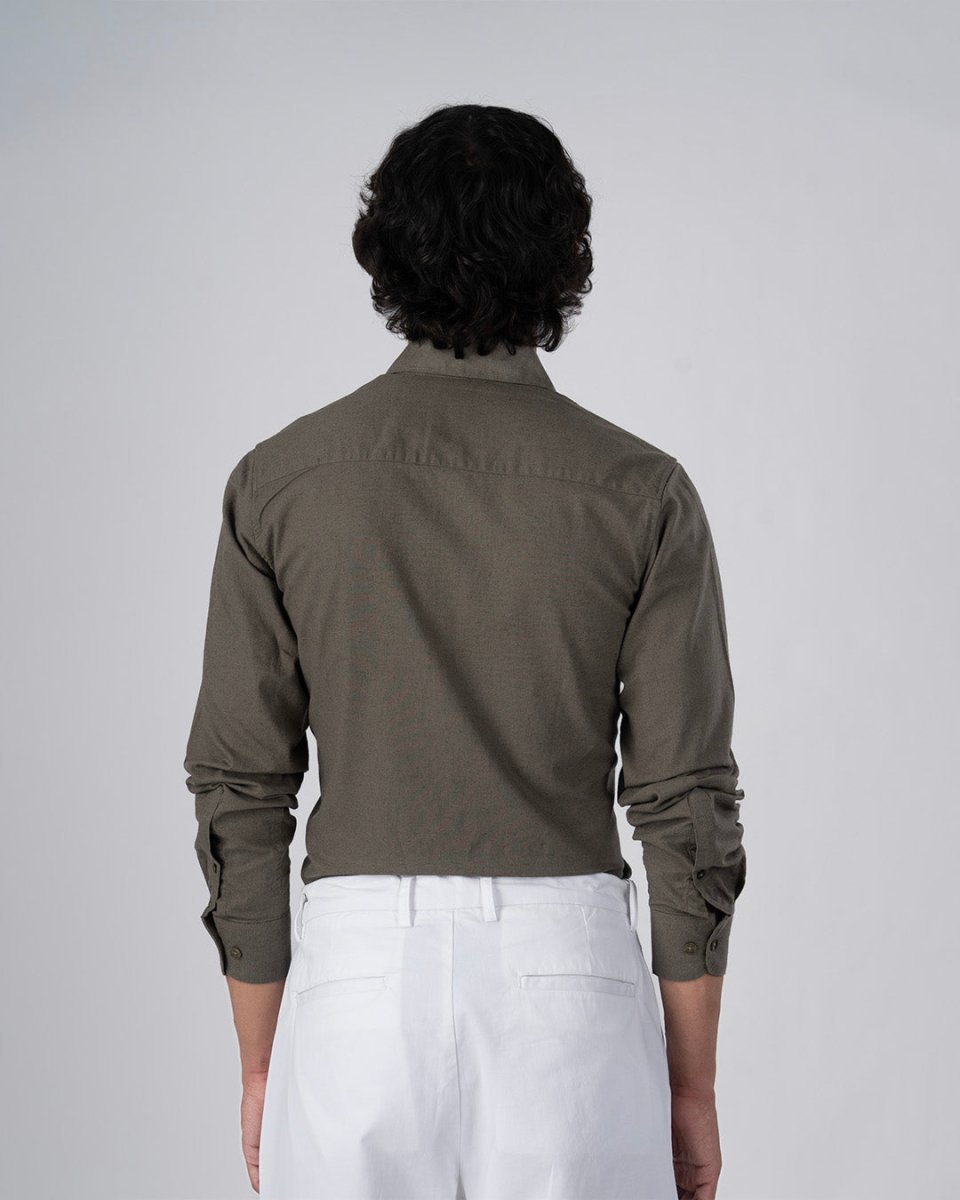 TAILORAEDGE Premium Linen Griege Shirt In Olive