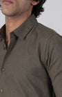 TAILORAEDGE Premium Linen Griege Shirt In Olive