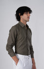 TAILORAEDGE Premium Linen Griege Shirt In Olive