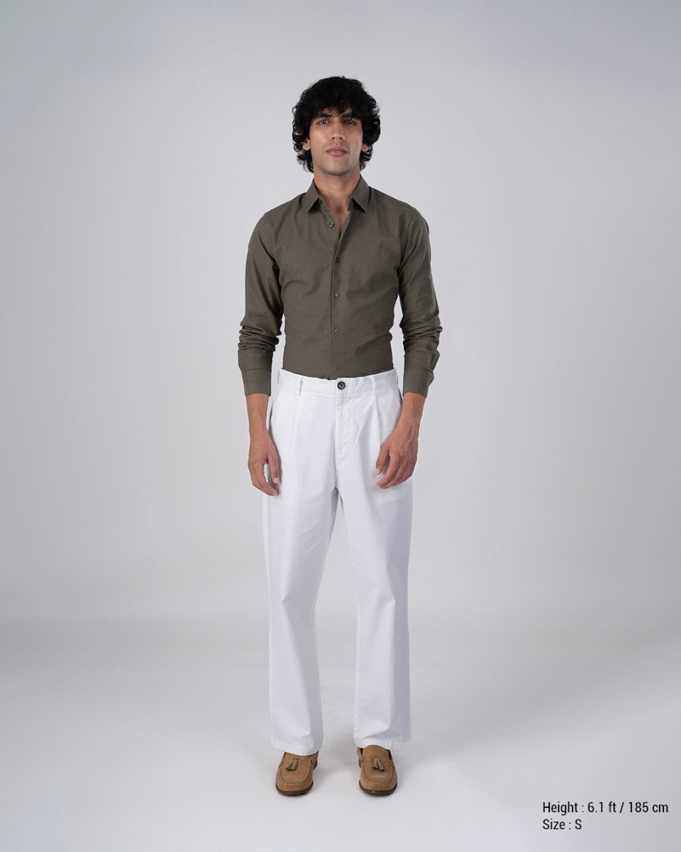 TAILORAEDGE Premium Linen Griege Shirt In Olive