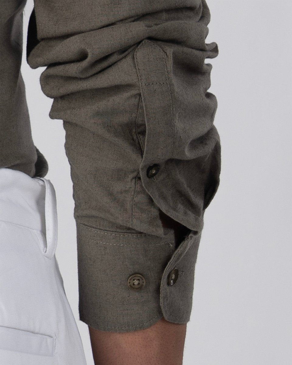 TAILORAEDGE Premium Linen Griege Shirt In Olive
