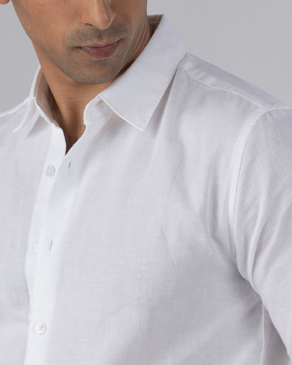 TAILORAEDGE Premium Linen Griege Shirt In White