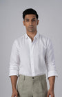 TAILORAEDGE Premium Linen Griege Shirt In White