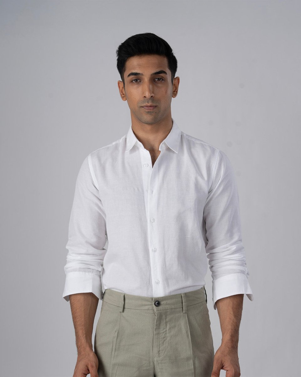 TAILORAEDGE Premium Linen Griege Shirt In White