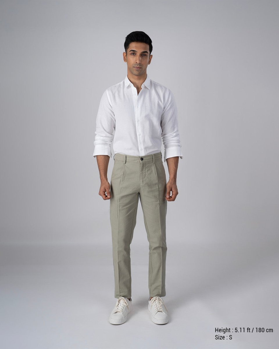 TAILORAEDGE Premium Linen Griege Shirt In White