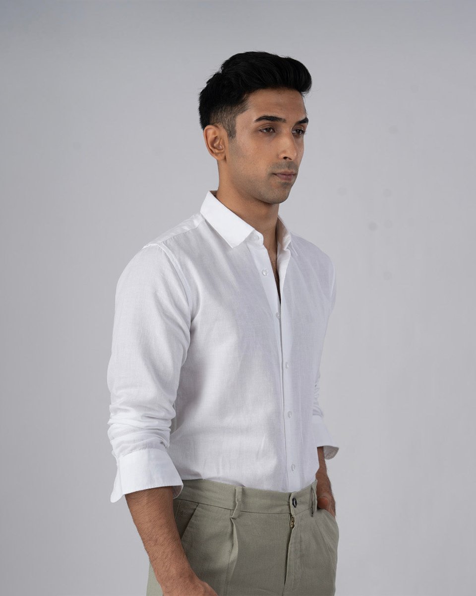 TAILORAEDGE Premium Linen Griege Shirt In White