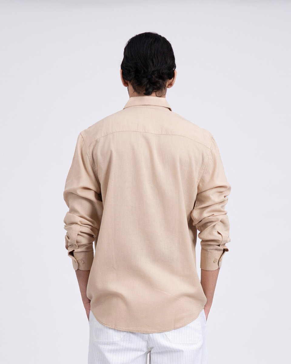 TAILORAEDGE Premium Lyocell Linen Shirt In Beige