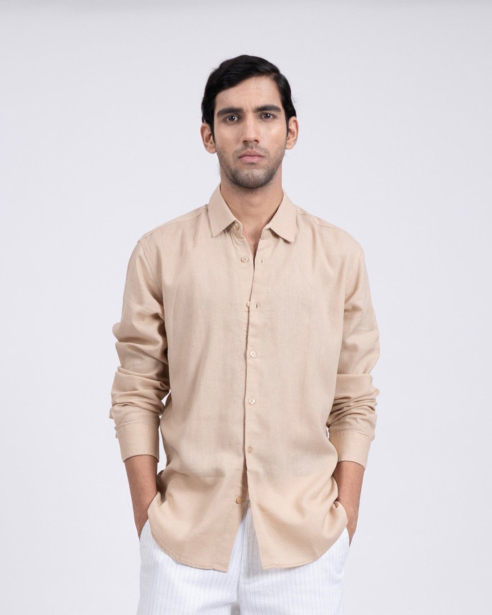 TAILORAEDGE Premium Lyocell Linen Shirt In Beige