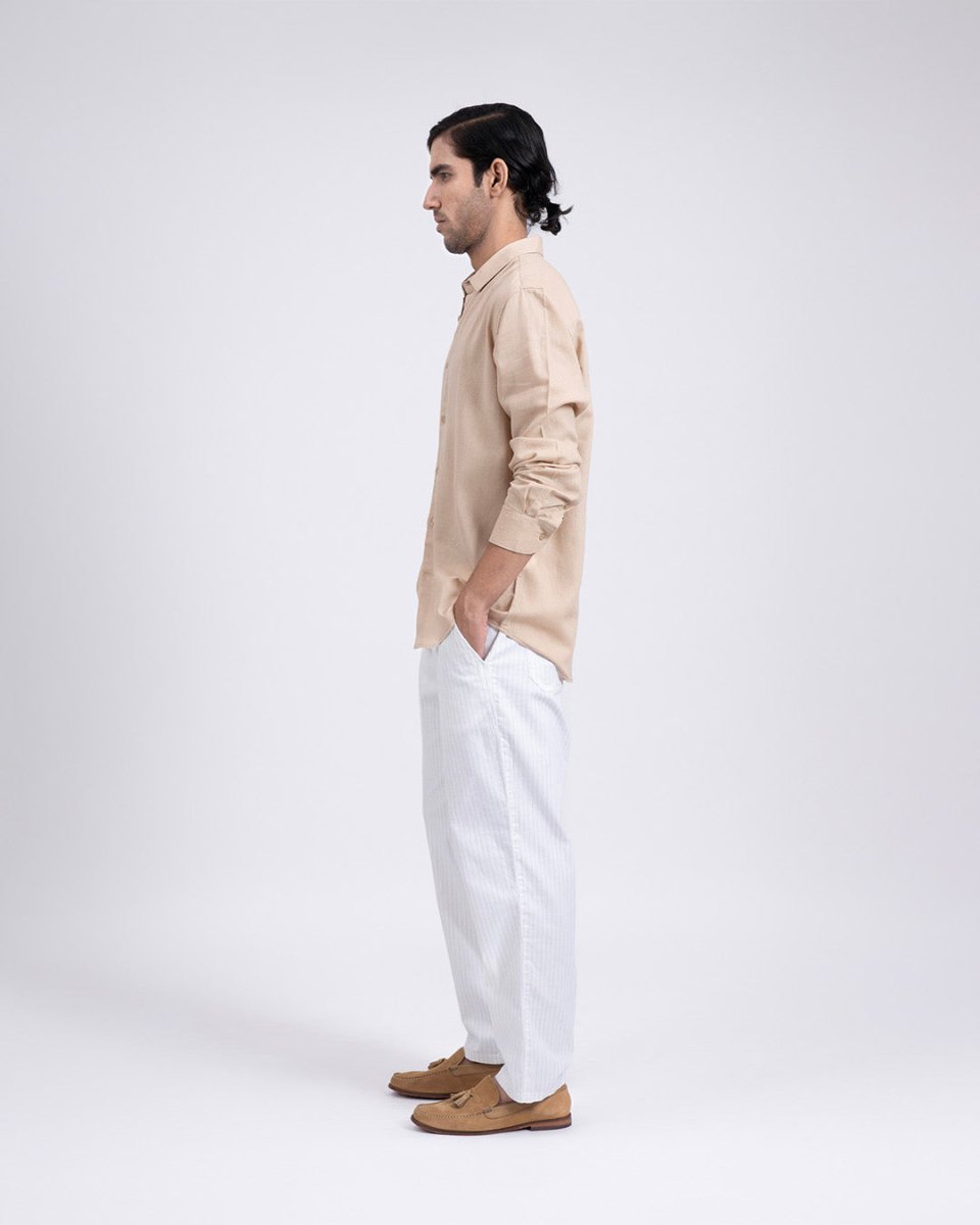 TAILORAEDGE Premium Lyocell Linen Shirt In Beige