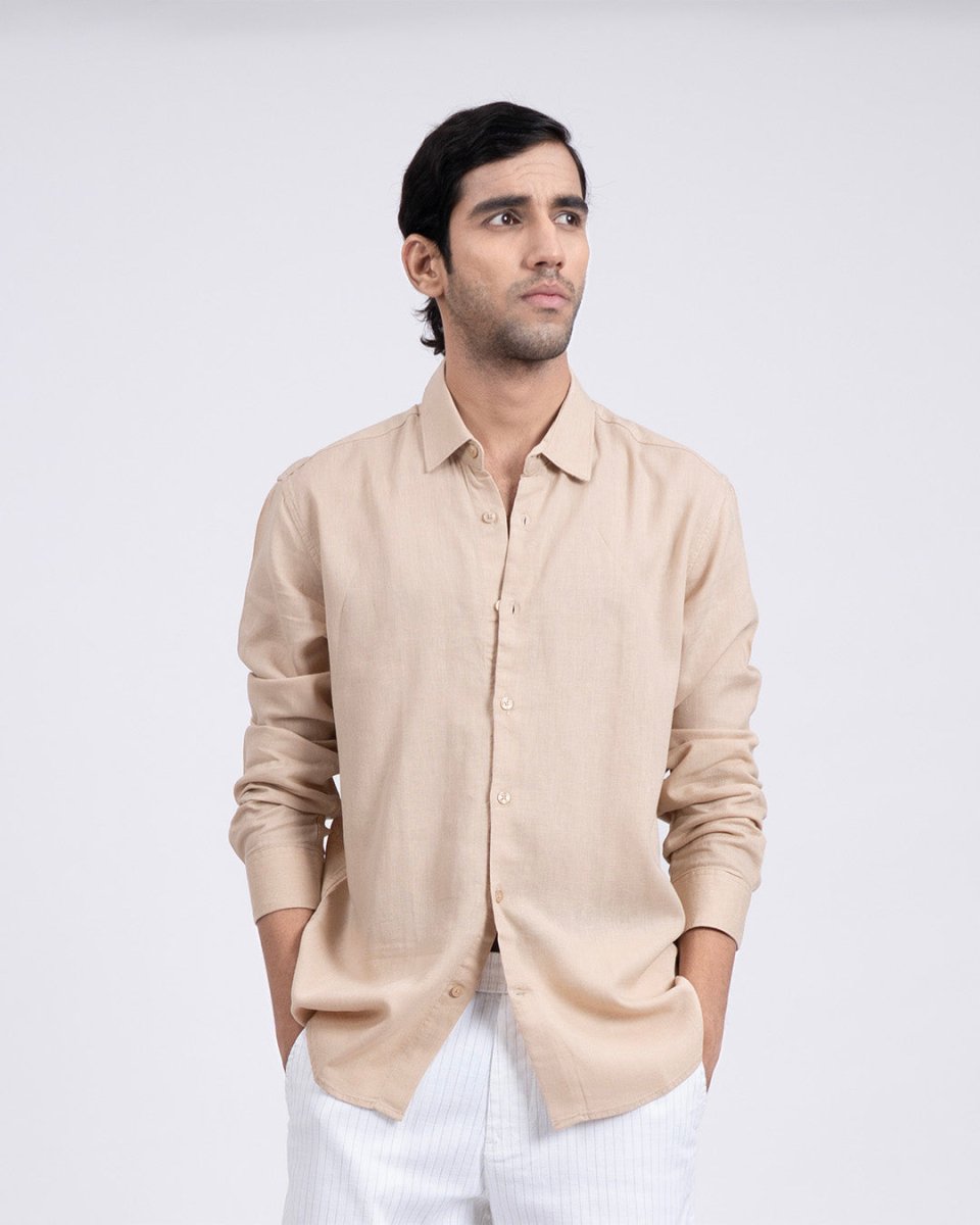 TAILORAEDGE Premium Lyocell Linen Shirt In Beige