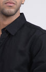 TAILORAEDGE Premium Lyocell Linen Shirt In Black