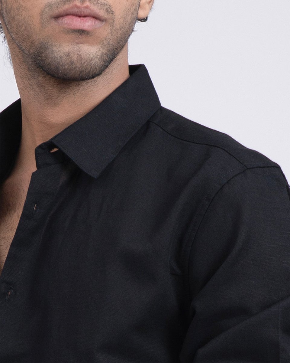 TAILORAEDGE Premium Lyocell Linen Shirt In Black