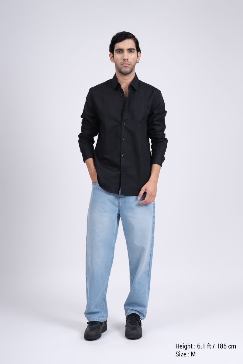 TAILORAEDGE Premium Lyocell Linen Shirt In Black