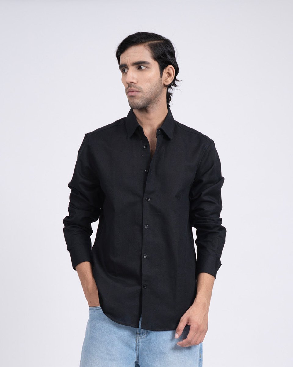 TAILORAEDGE Premium Lyocell Linen Shirt In Black