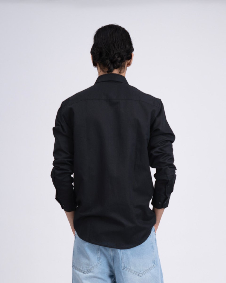 TAILORAEDGE Premium Lyocell Linen Shirt In Black