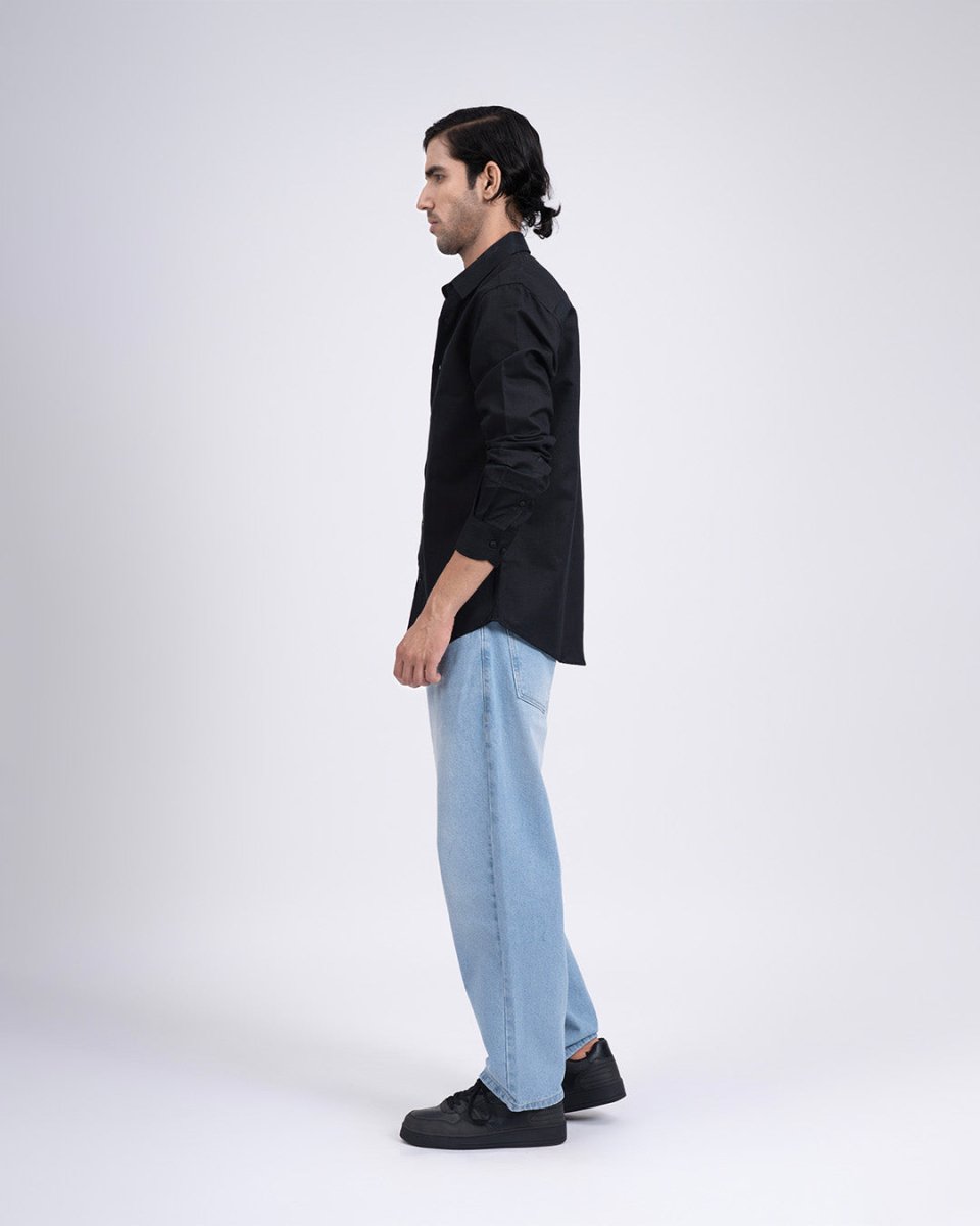 TAILORAEDGE Premium Lyocell Linen Shirt In Black