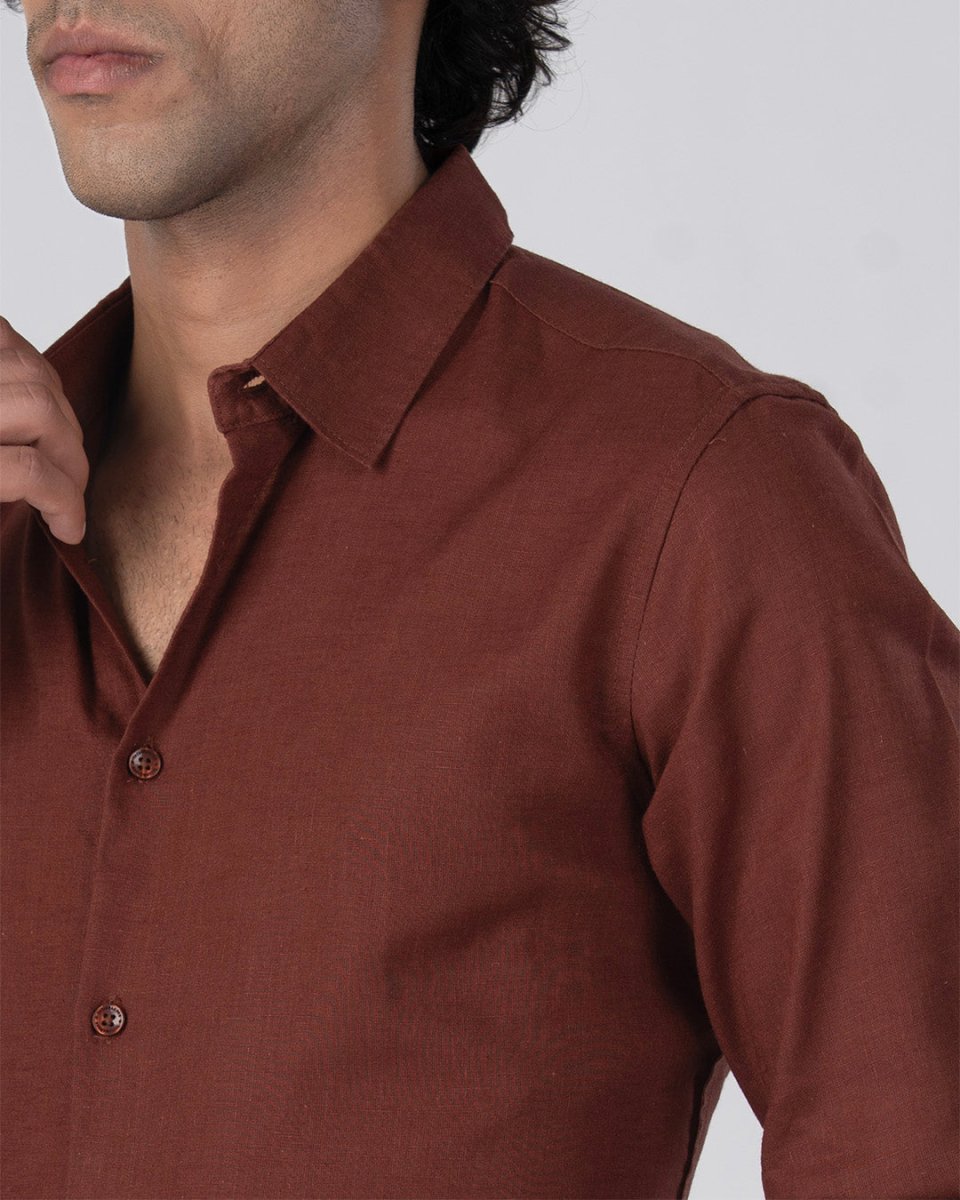 TAILORAEDGE Premium Lyocell Linen Shirt In Clay