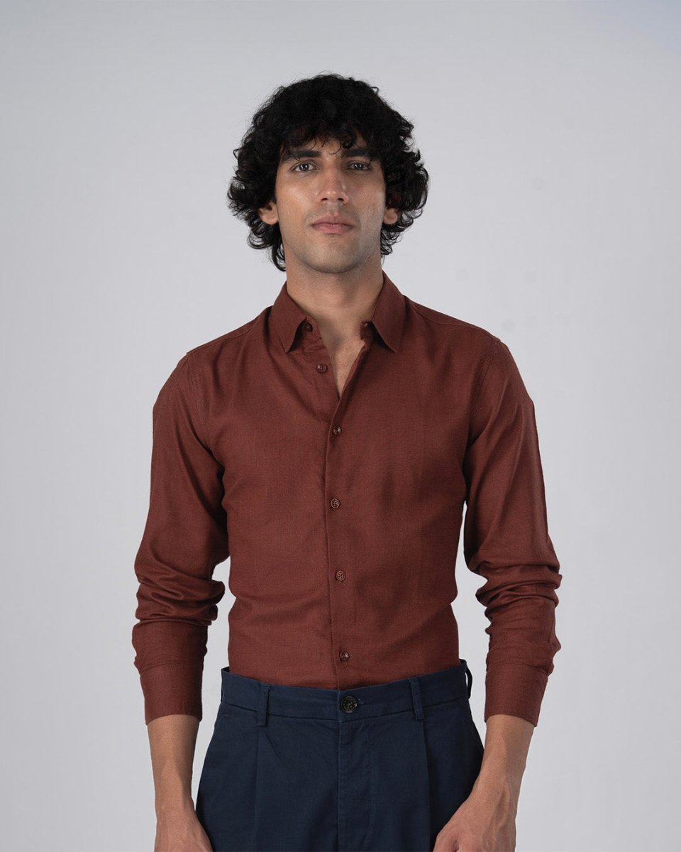 TAILORAEDGE Premium Lyocell Linen Shirt In Clay