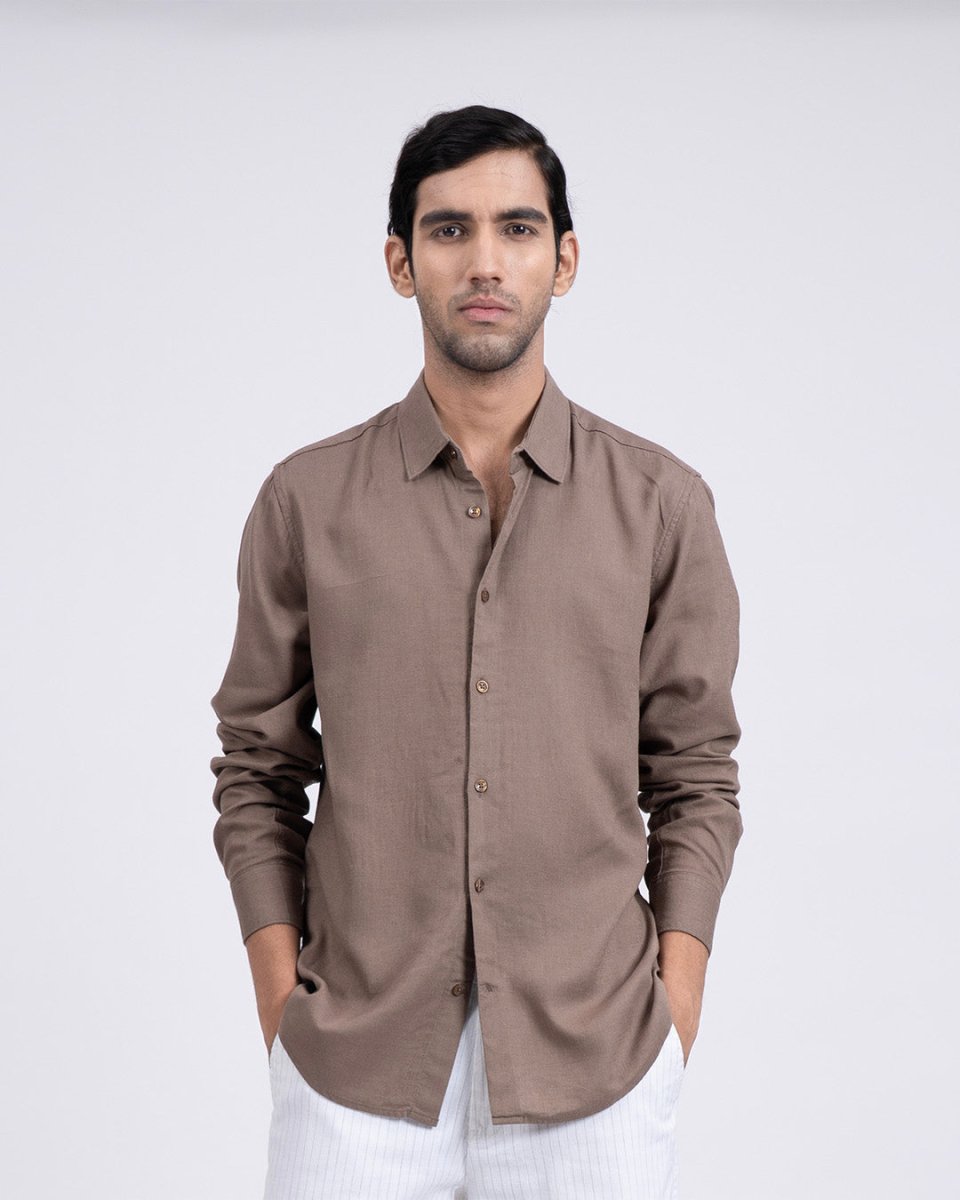 TAILORAEDGE Premium Lyocell Linen Shirt In Fur