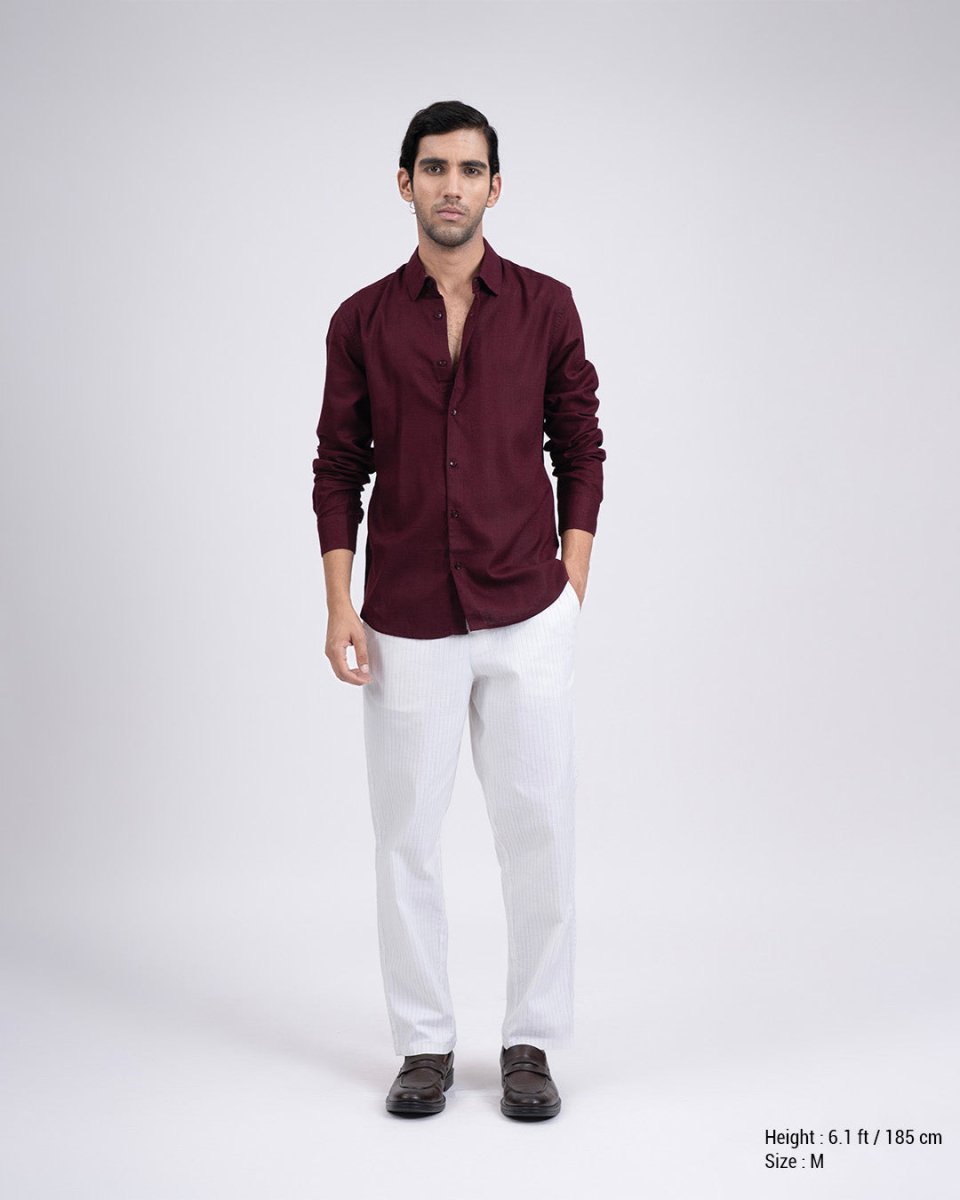 TAILORAEDGE Premium Lyocell Linen Shirt In Maroon