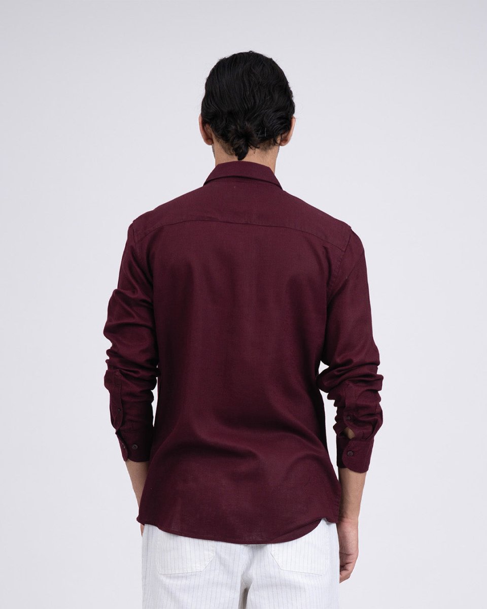 TAILORAEDGE Premium Lyocell Linen Shirt In Maroon