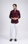 TAILORAEDGE Premium Lyocell Linen Shirt In Maroon