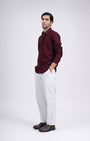 TAILORAEDGE Premium Lyocell Linen Shirt In Maroon