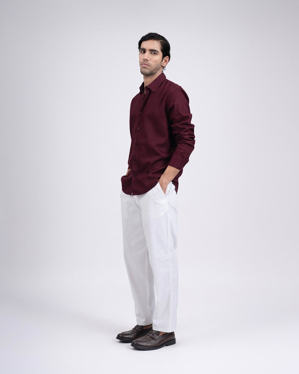 TAILORAEDGE Premium Lyocell Linen Shirt In Maroon