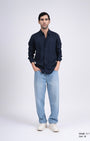 TAILORAEDGE Premium Lyocell Linen Shirt In Navy
