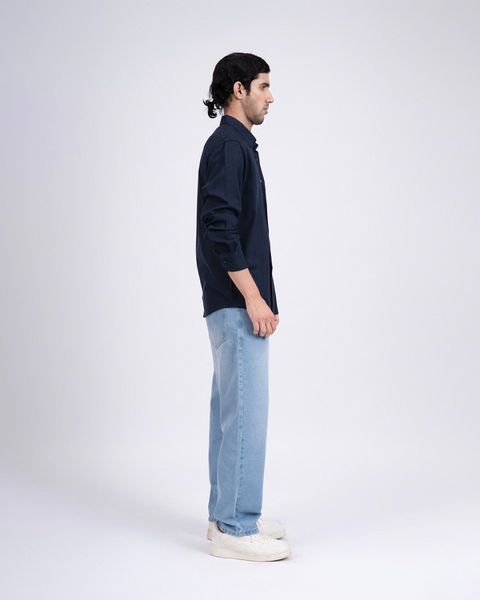 TAILORAEDGE Premium Lyocell Linen Shirt In Navy