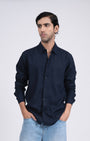 TAILORAEDGE Premium Lyocell Linen Shirt In Navy