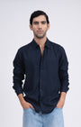 TAILORAEDGE Premium Lyocell Linen Shirt In Navy