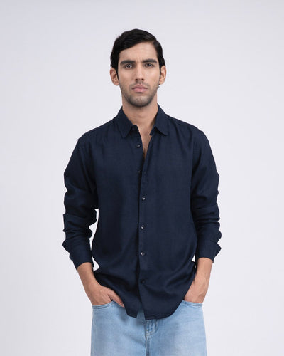 Lyocell Linen Tailored Shirt In Navy