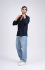 TAILORAEDGE Premium Lyocell Linen Shirt In Navy