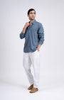 TAILORAEDGE Premium Lyocell Linen Shirt In Ocean Blue