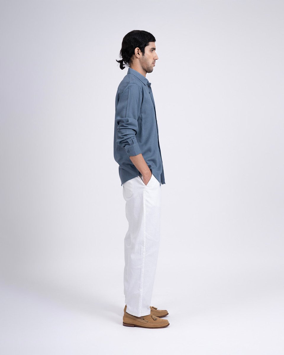 TAILORAEDGE Premium Lyocell Linen Shirt In Ocean Blue