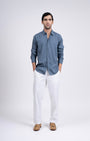 TAILORAEDGE Premium Lyocell Linen Shirt In Ocean Blue