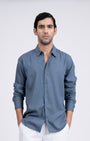 TAILORAEDGE Premium Lyocell Linen Shirt In Ocean Blue