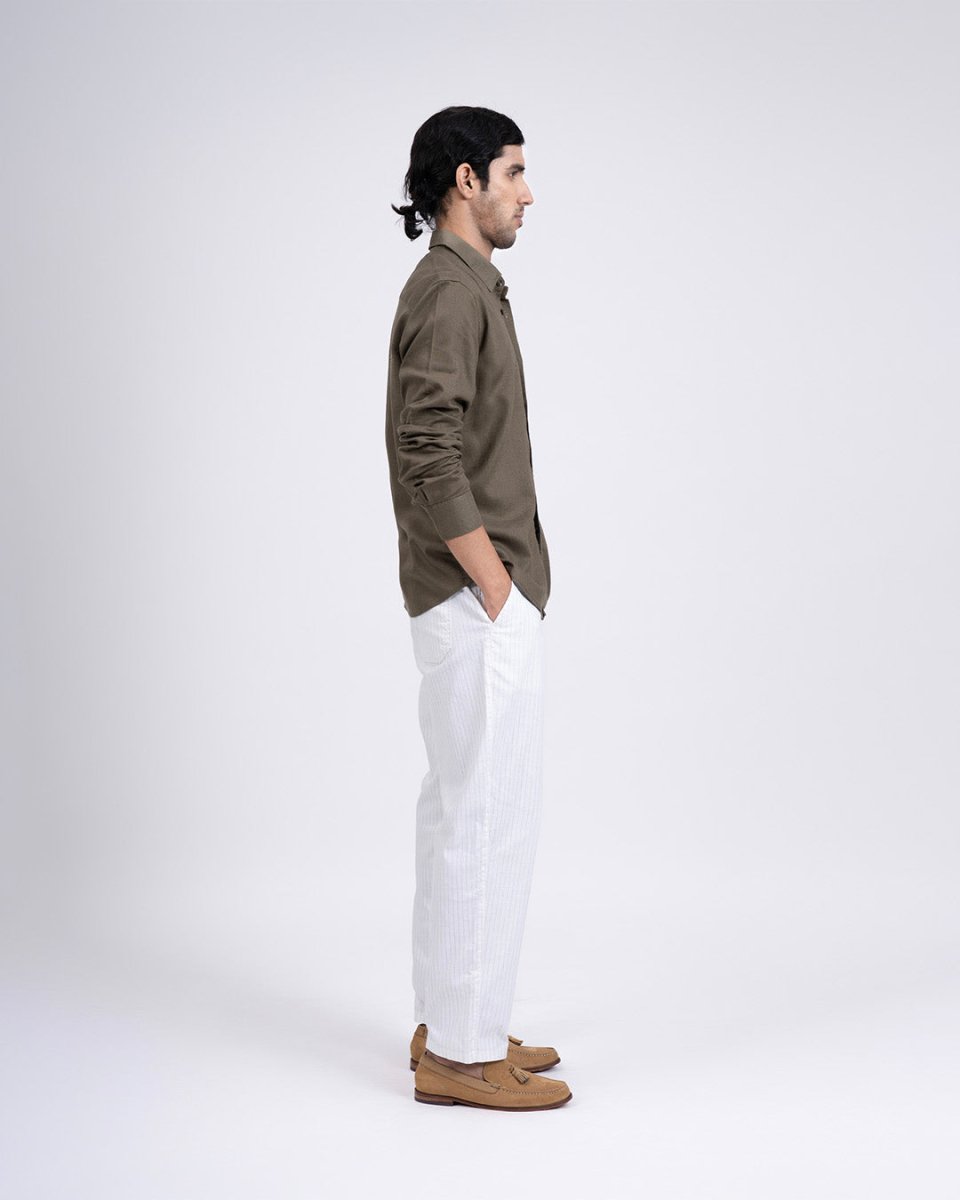 TAILORAEDGE Premium Lyocell Linen Shirt In Olive