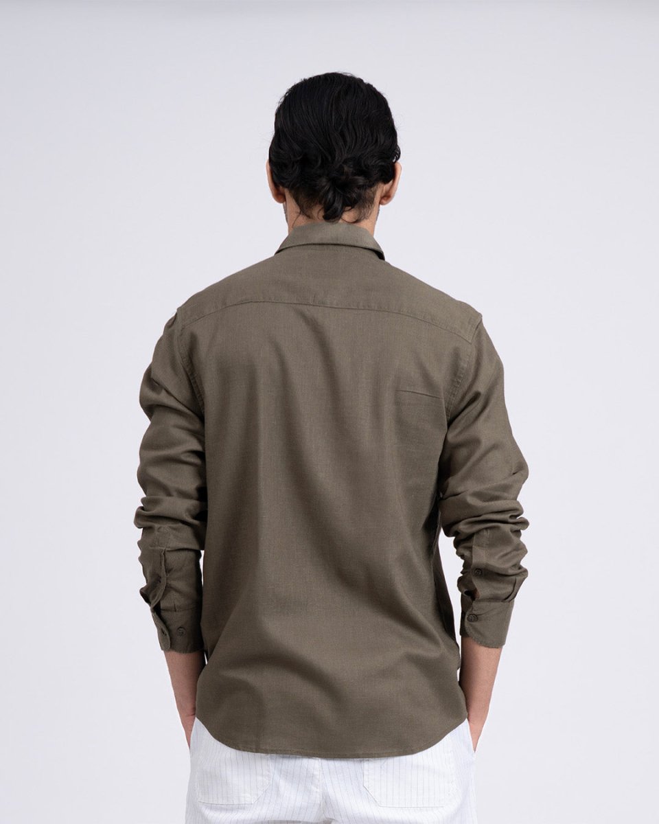 TAILORAEDGE Premium Lyocell Linen Shirt In Olive
