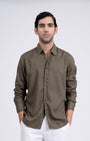 TAILORAEDGE Premium Lyocell Linen Shirt In Olive