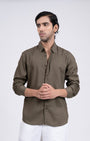 TAILORAEDGE Premium Lyocell Linen Shirt In Olive